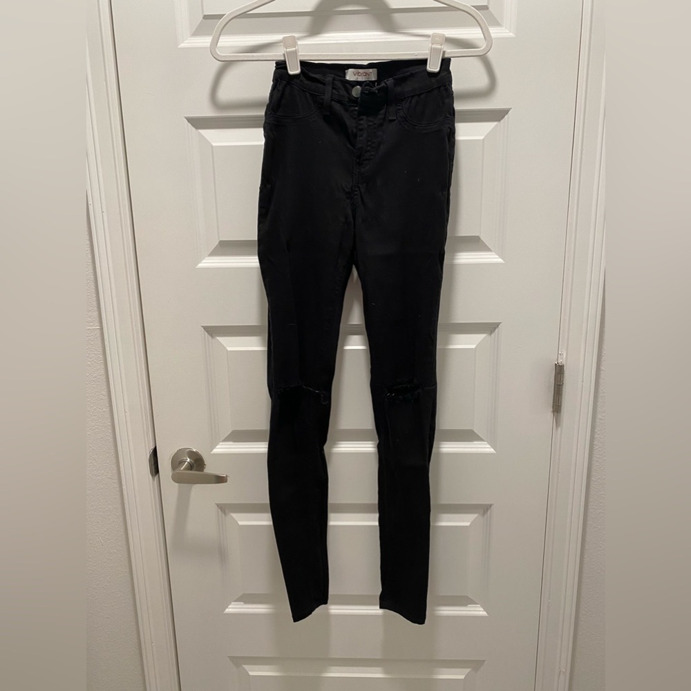 Vibrant Stretch Denim Jeans Distressed High Rise Black 3 25 Leggings Jeggings